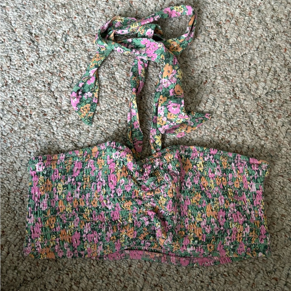 Garage floral tube top with halter tie